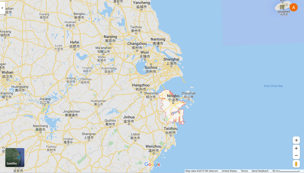 Ningbo location in China