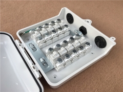 Outdoor 10 pairs distribution point box for STB module, 200x185x70mm, scew snap locking, plastic housing, with STB module without protection
