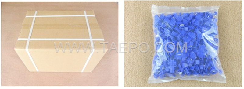 packing picture560 run & tap connector, 2-wire, AWG18-14 conductor, single pin, blue