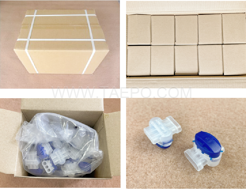 packing picture for 314 self-stripping electrical connector, 3-wire, AWG22-14 conductor, max insulation 3.8mm, dual pins, gel filled