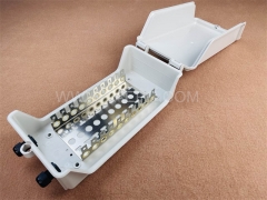 Outdoor 100 pairs distribution point box for LSA module, 350x188x111mm, key locking, plastic housing, with back mount frame, without LSA module