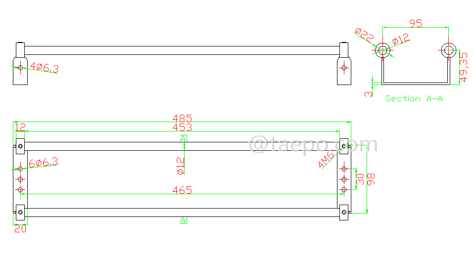 drawing for 10 pairs LSA profile rod frame, 485x117x61mm