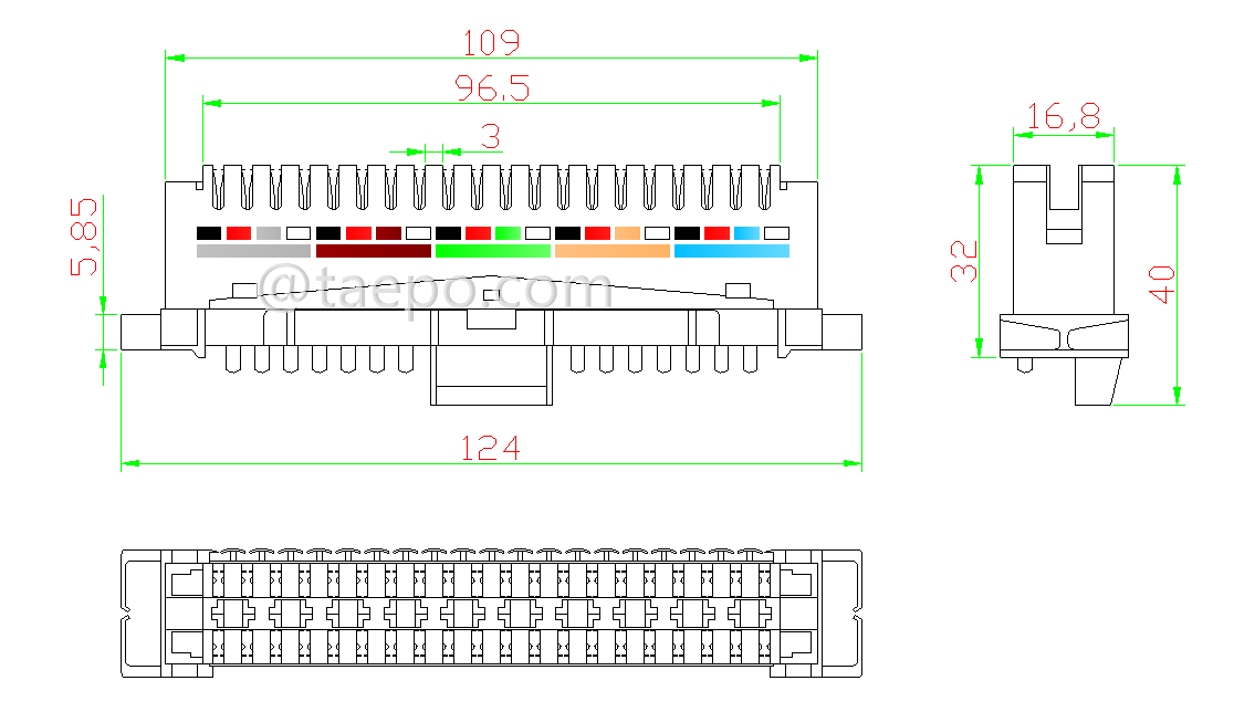 drawing for 10 pairs LSA disconnection module with color label