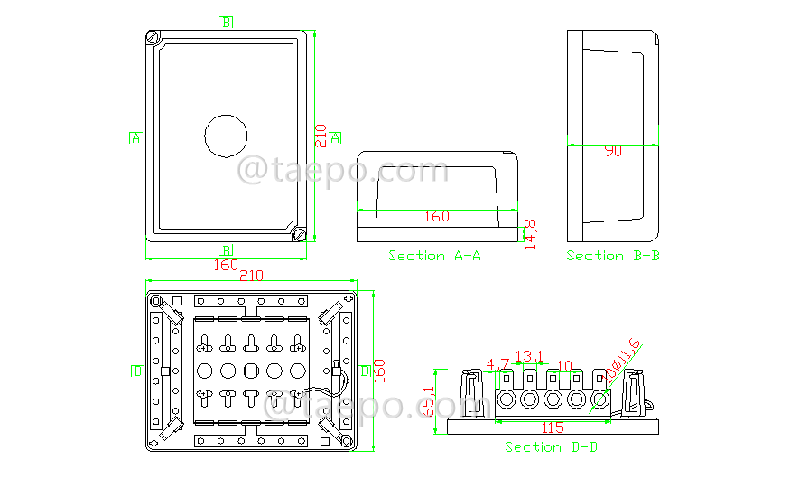 Drawing for Indoor 50 pairs distribution point box for LSA module