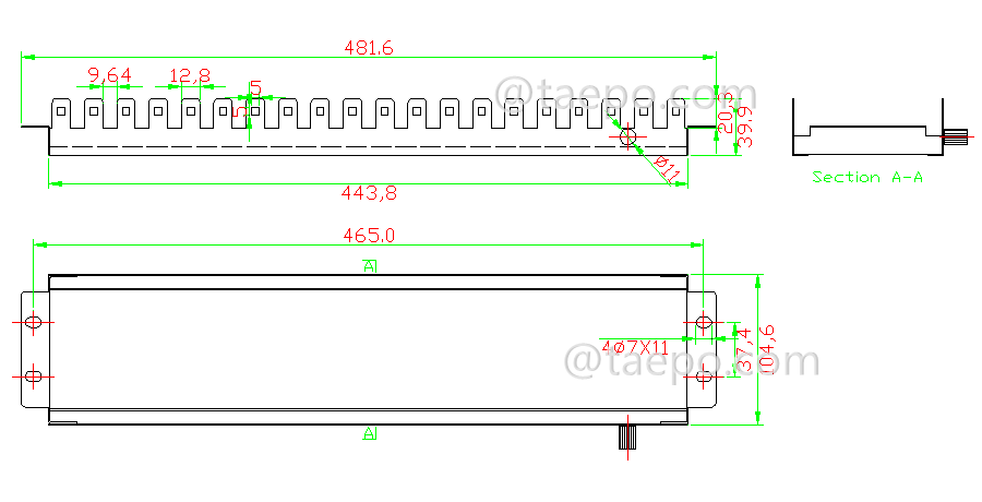 drawing for 10 pairs LSA rack mounting frame, 20 ways, stainless steel