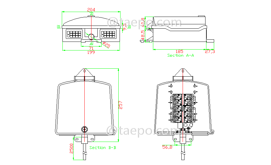 Drawing for Outdoor 10 pairs terminal box for STUB module with over-voltage protection
