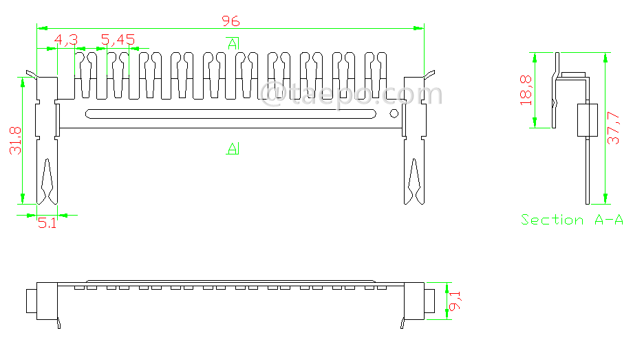 drawing for 10 pairs earth bar for NT module #TP-1206-10P