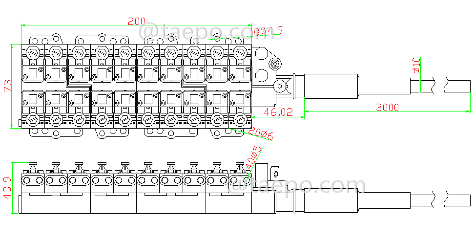 Drawing for 20 pair dropwire STUB terminal block with 3m cable, without protection, grease filled