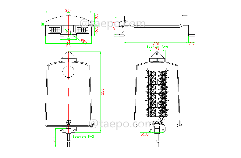 Drawing for Outdoor 20 pairs terminal box for STUB module with over-voltage protection