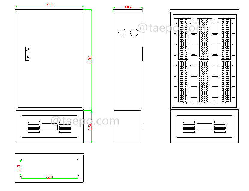 Drawing for Outdoor 1200 pairs cross connection cabinet, SMC housing, with base, for LSA module