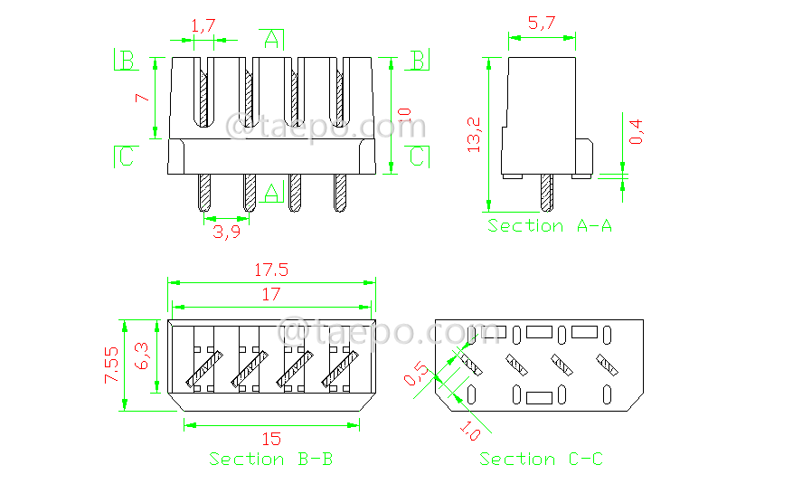 drawing for 4 pins PCB connection module