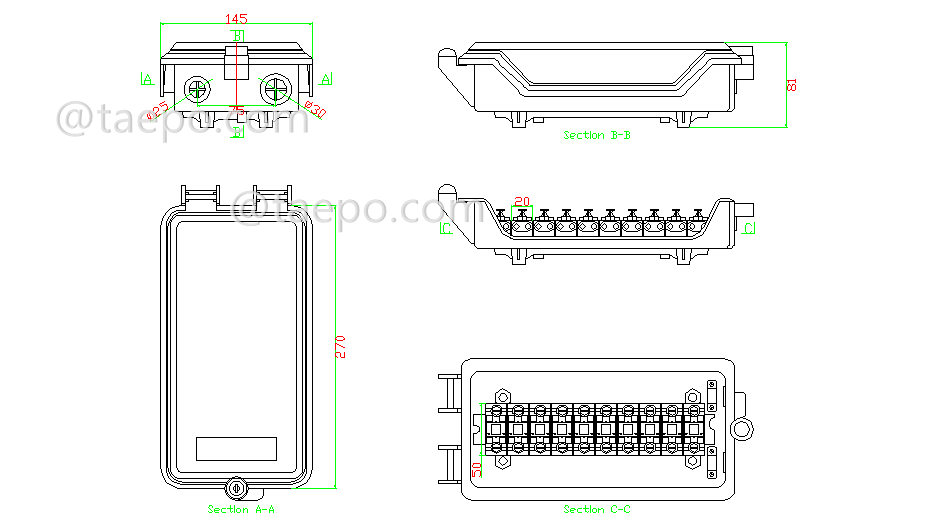 Drawing for Outdoor 10 pairs distribution point box for STB module with over-voltage protection