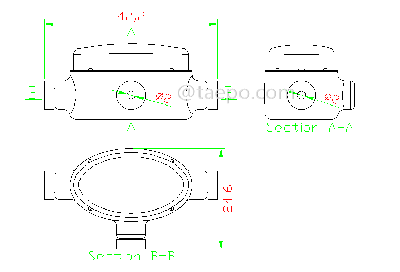 Drawing forTL1 self-stripping electrical connectors, 3-wire, 1.0-1.35mm conductor, max insulation 3.6mm, gel filled