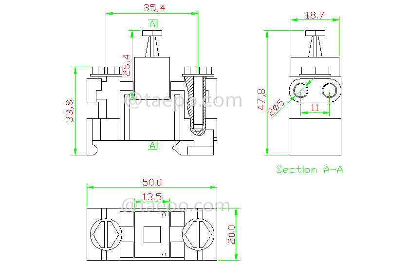 drawing for 1 pair dropwire STB module with over-voltage protection, grease filled