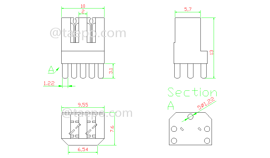drawing for 2 pins PCB connection module