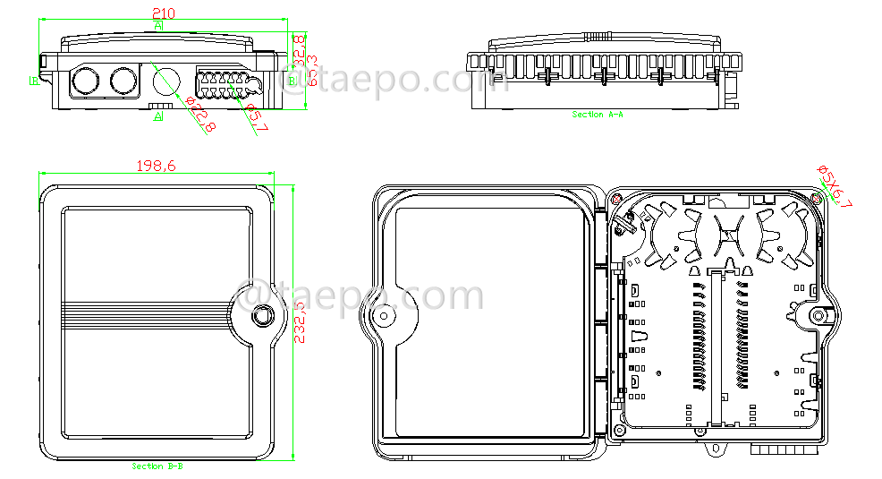 Drawing for Fiber distribution box (FDB), outdoor, SC, 12 fibers, plastic housing