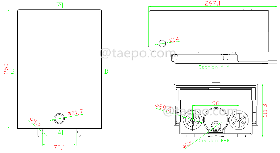 Drawing for Outdoor 20 pairs connection box 1B 11 for LSA module with lock
