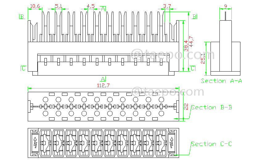 Drawing for 10 pairs 3-pole over-voltage protection magazine