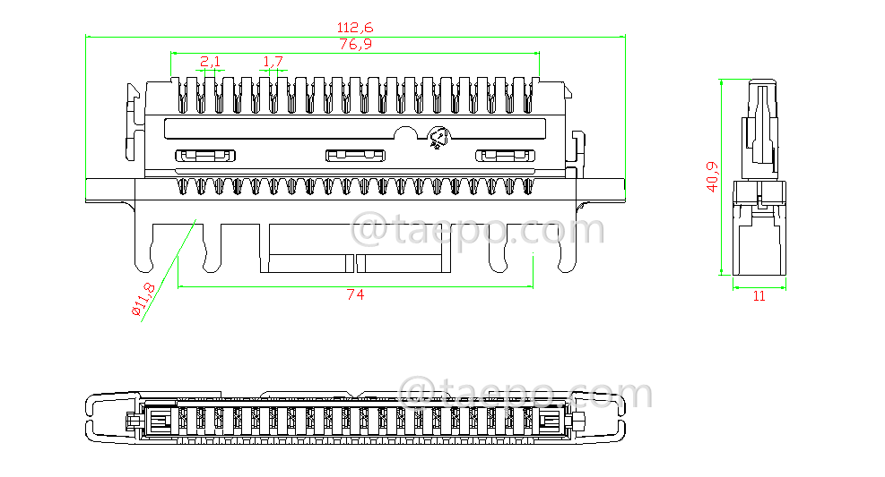 Drawing for 10 pairs super compact profile connection module