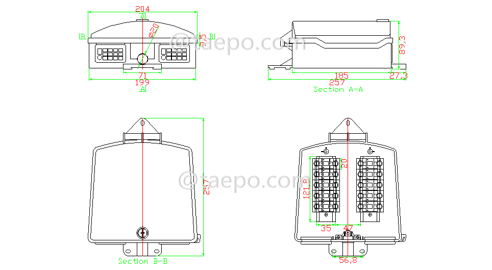 Drawing for Outdoor 10 pairs terminal box for STB module with over-voltage protection