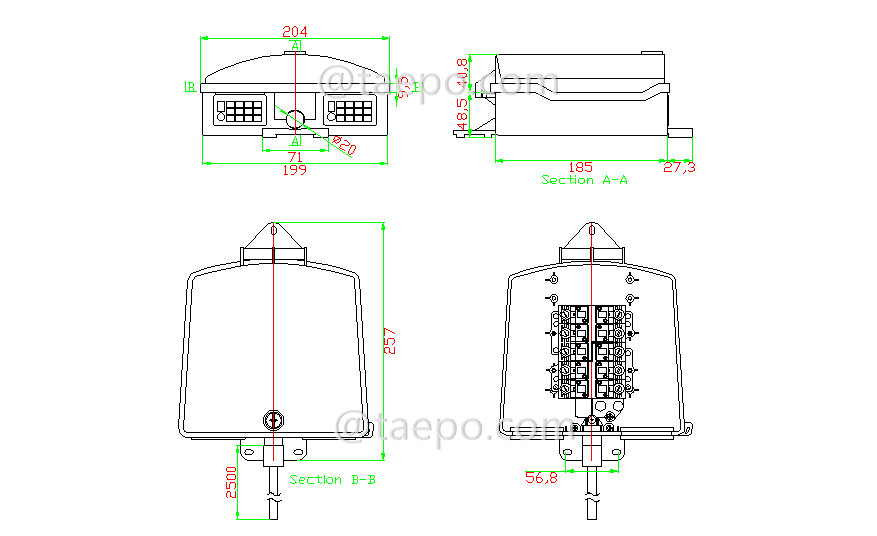 Drawing for Outdoor 10 pairs terminal box for STUB module