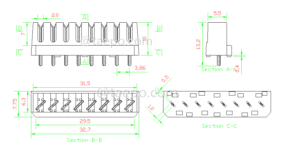 drawing for 8 pins PCB connection module