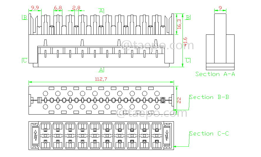 Drawing for 10 pairs 3-pole over-voltage protection magazine for LSA module