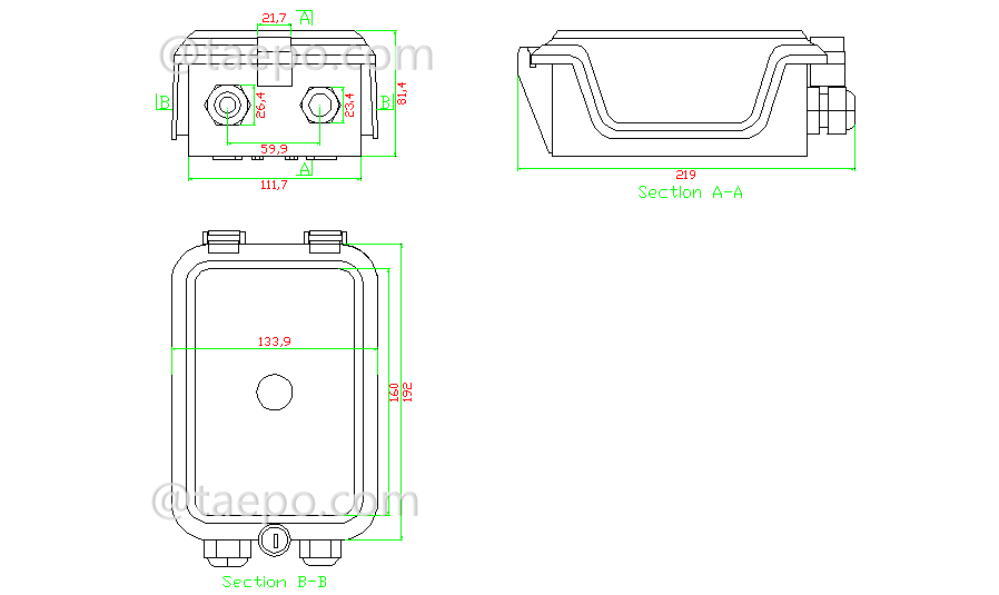 Drawing for Outdoor 30 pairs distribution point box for LSA module