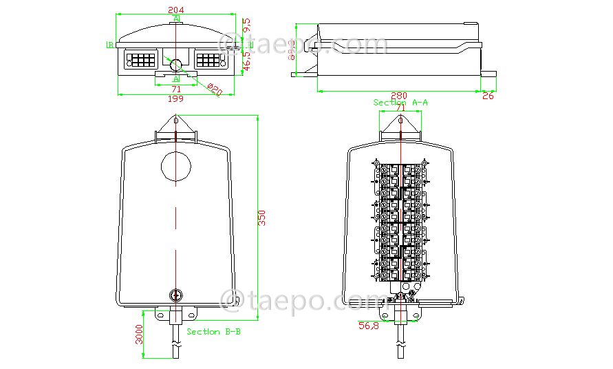 Drawing for Outdoor 20 pairs terminal box for STUB module