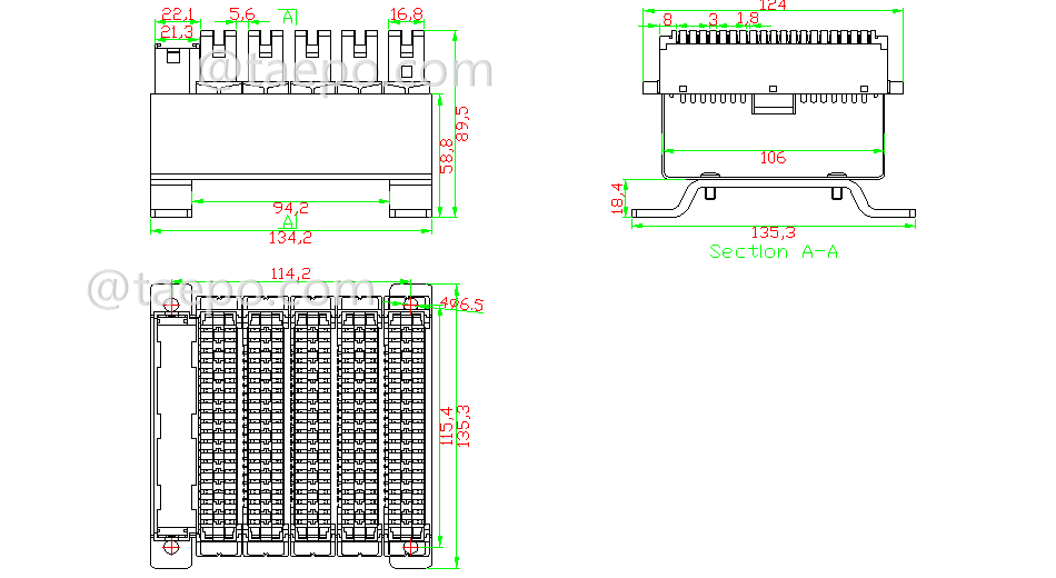 Drawing for 50 pairs LSA disconnection block