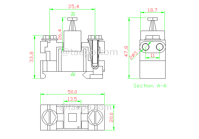 drawing for 1 pair dropwire STB module with over-voltage over-current protection, grease filled