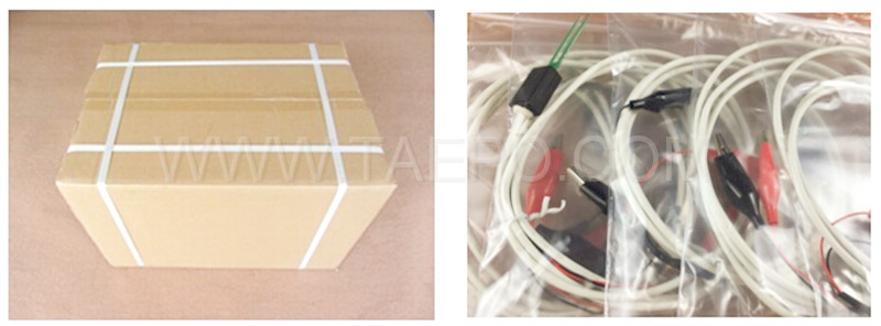 Packing picture for 2-pole SM test cord, with test plug to alligator clip for MDF disconnection block 71 #TP-1401-100, 1.5m