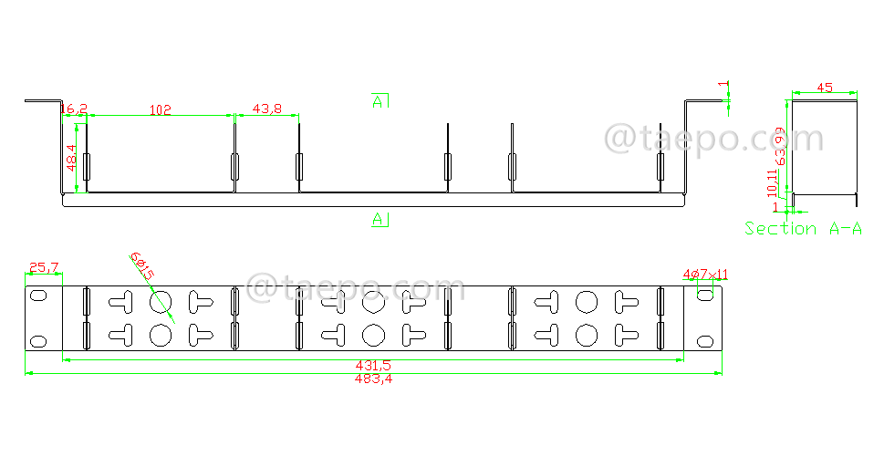 drawing for 10 pairs LSA rack mounting frame, 6 ways, stainless steel