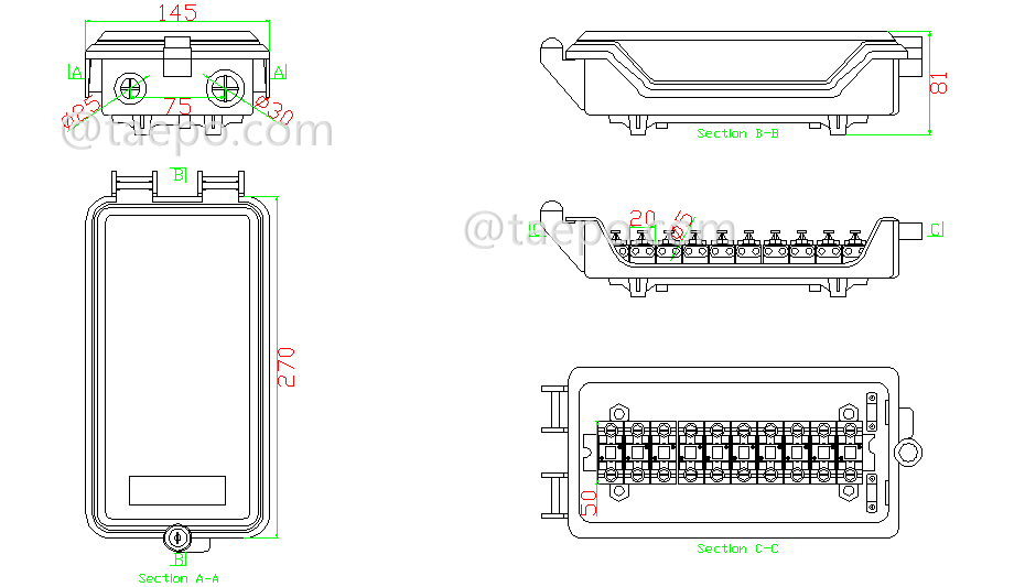 Drawing for Outdoor 10 pairs distribution point box for STB module