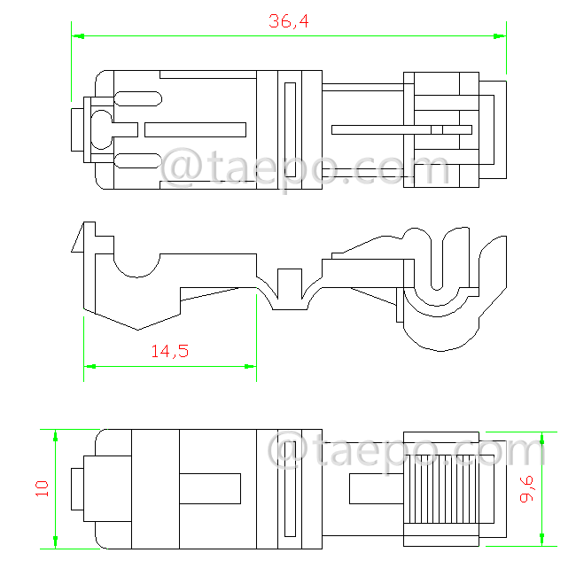 Drawing for 952 self-stripping electrical tap connectors, 1-wire, AWG18-14 conductor, single pin, blue