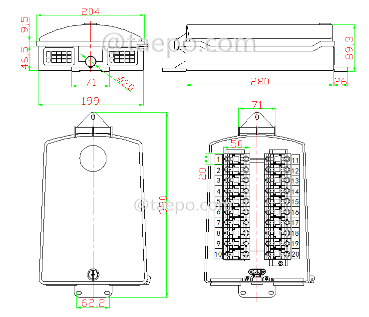 Drawing for Outdoor 20 pairs terminal box for STB module