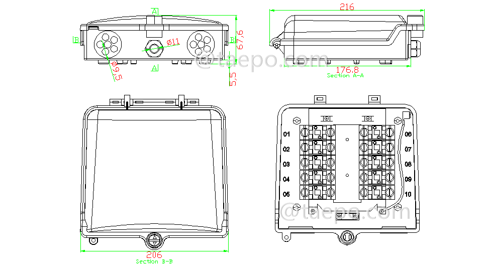 Drawing for Outdoor 10 pairs distribution point box for STB module