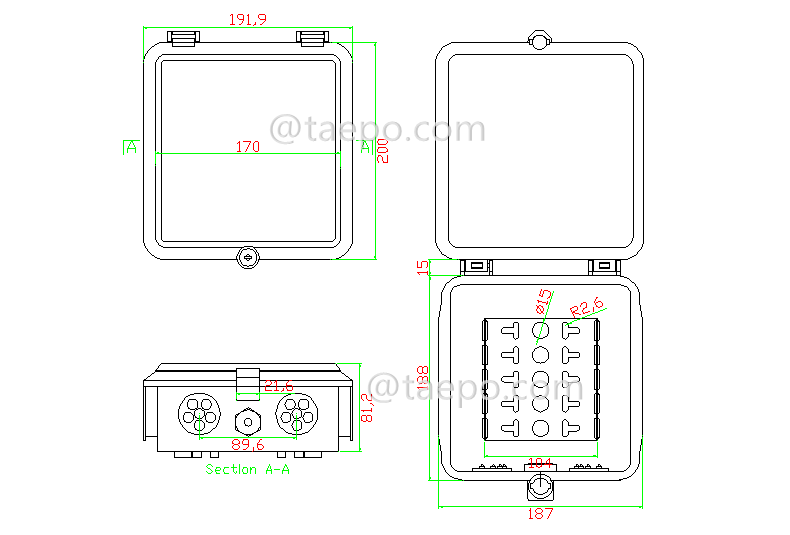 Drawing for Outdoor 50 pairs distribution point box for LSA module