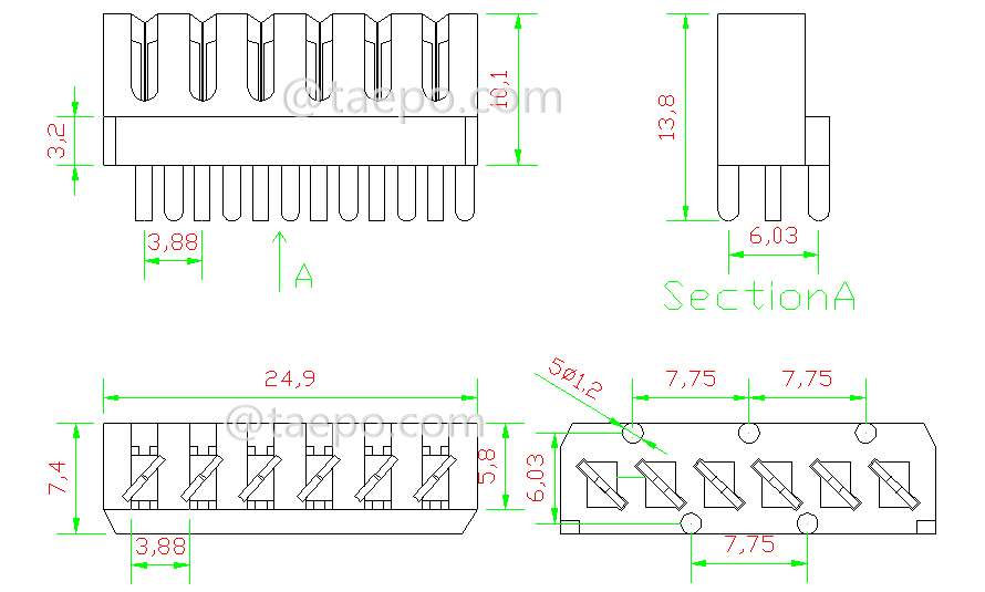 drawing for 6 pins PCB connection module