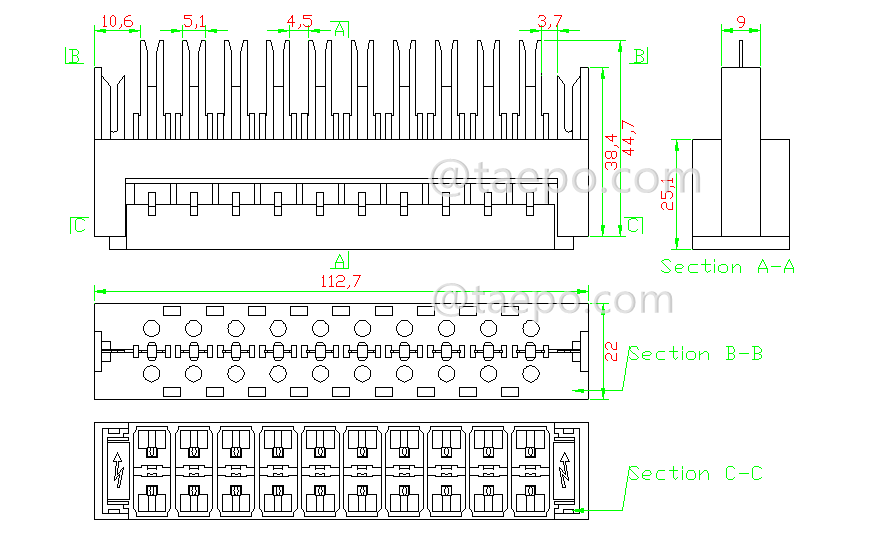 Drawing for 10 pairs 3-pole over-voltage protection magazine for LSA highband module