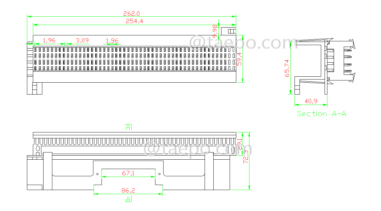 Drawing for 50 pairs S66M block with 1 female 50-pin RJ21 connection