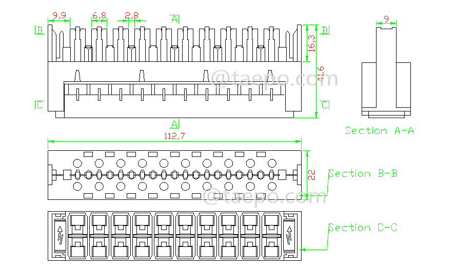 Drawing for 10 pairs 2-pole over-voltage protection magazine