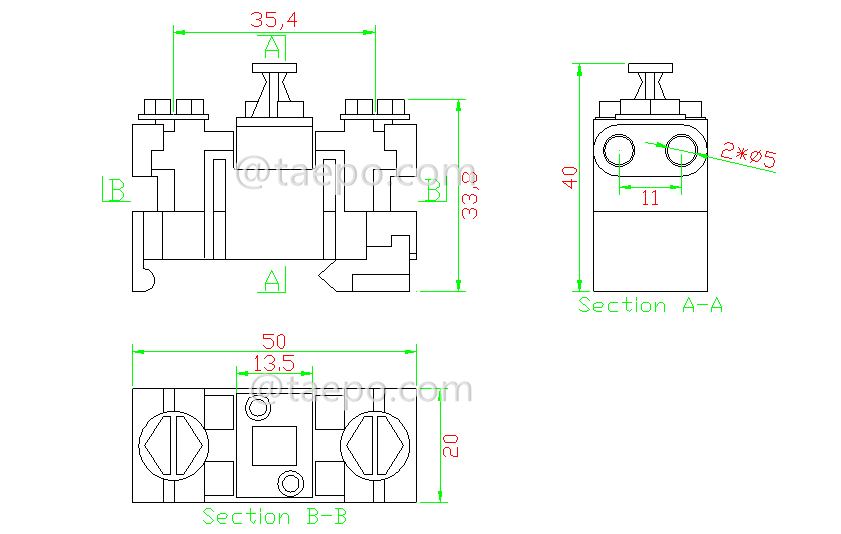drawing for 1 pair dropwire STB module without protection, gel filled