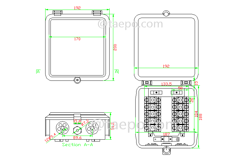 Drawing for Outdoor 10 pairs distribution point box for STB module with over-voltage protection