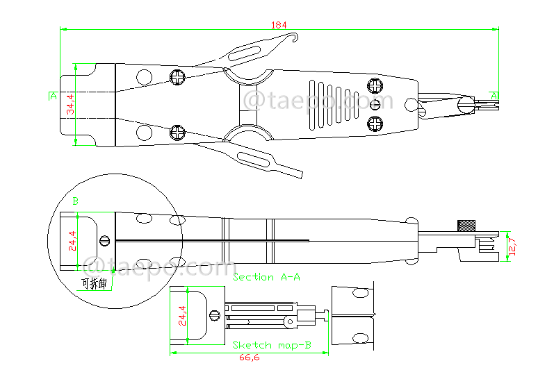 Drawing for IDC multi-purpose impact insertion tool for STG module and LSA module