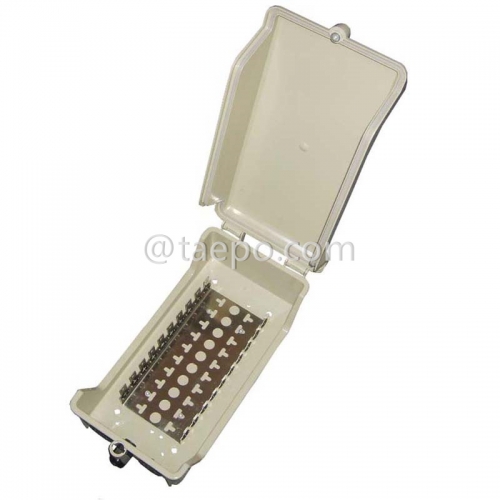 Outdoor 100 pairs distribution point box for LSA module, 350x188x111mm, key locking, plastic housing, with back mount frame, without LSA module