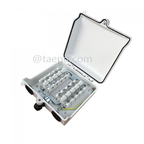 Outdoor 10 pairs distribution point box for STB module, 200x185x70mm, scew snap locking, plastic housing, with STB module without protection
