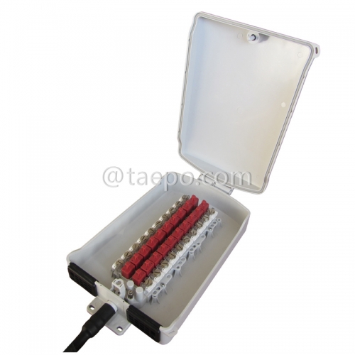 Outdoor 20 pairs terminal box for STUB module, 350x204x90mm, screw snap locking, plastic housing, with STUB module with over-voltage protection, cable length 4m