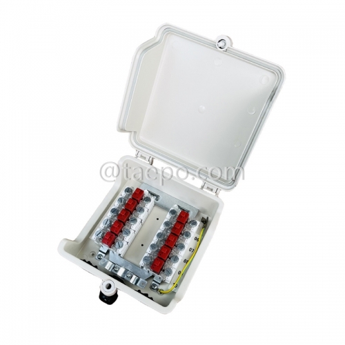 Outdoor 10 pairs distribution point box for STB module, 195x191x81mm, key locking, plastic housing, with STB module with over-voltage protection