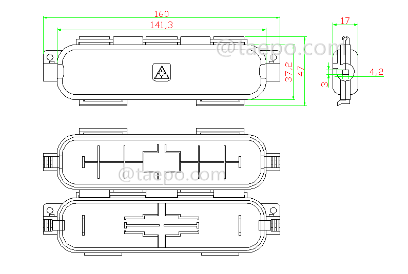 Drawing for Drop cable splice box, outdoor, SC, 1 inlet 1 oulet